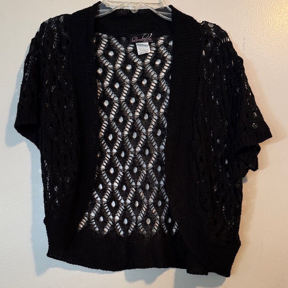 Elegant Black Open-Knit Shrug